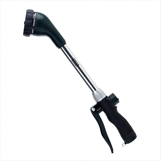 GREEN MOUNT Watering Wand 16-Inch, Heavy Duty Garden Wand with 8 Spray Patterns | Ergonomic & Lightweight for Easy Watering | Ideal for Hanging Baskets, Potted Plants, Window Boxes，Blackish Green