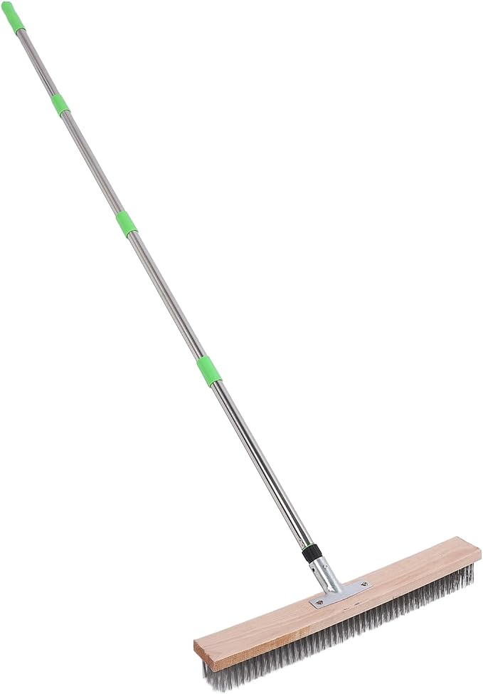 Deck Scrub Brush | 50cm Wide Stainless Steel Wire Broom for Concrete/Patio/Garage | Long Handle Adjusts 40-160cm, Clears Moss & Stubborn Debris