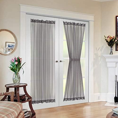 MIULEE Dark Grey 54 Wide and 72 Inches Length French Door Sheer Curtains | Light Filtering Window Treatment with 2 Tiebacks, Front Back Patio Glass Door, Set of 2