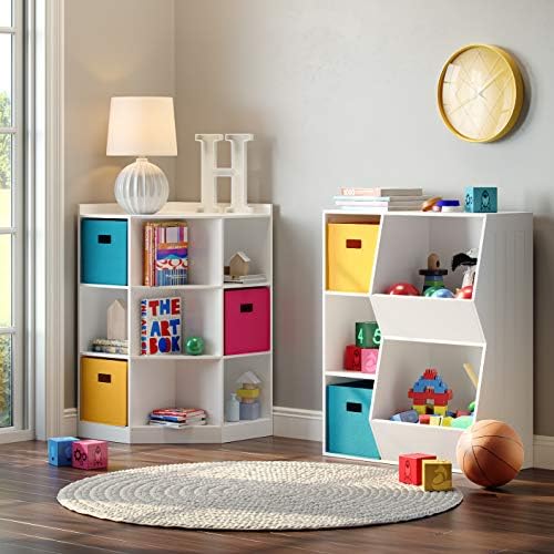 RiverRidge Folding Storage Bins - 2-pack of 10in Tall Turquoise Cubes | Fabric Bins, Set of 2 Storage Cubes, Cut-out Handles, Playroom Closet Organizer, Collapsible Cubby with Bottom Board Insert