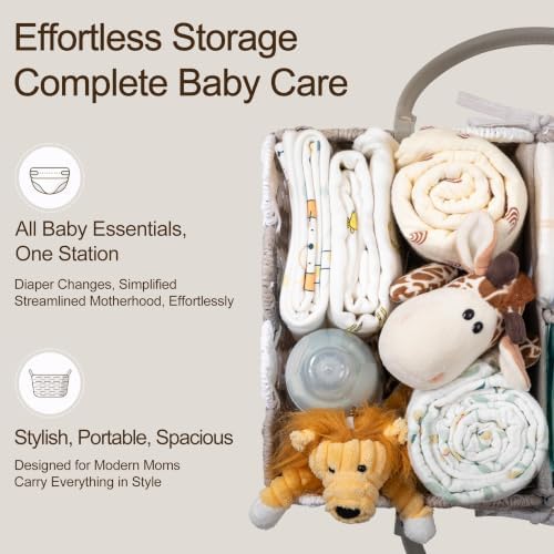 HBlife Large Baby Diaper Caddy, Paper Rope Storage Baskets Nursery Bin with Removable Divider, Portable Car Organizer for Diapers, Baby Shower Gifts, Newborn Essentials Must Haves