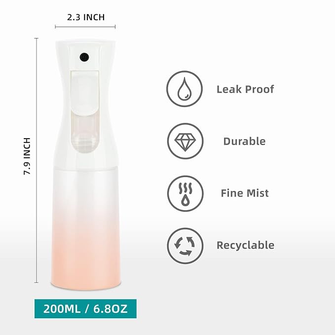 Spray Bottle for Hair (6.8OZ /200ML) Continuous Ultra Fine Mist Sprayer for Hair, Salons, Barber, Plants, Skin Care, Cleaning 2 Pack MATTE PINK