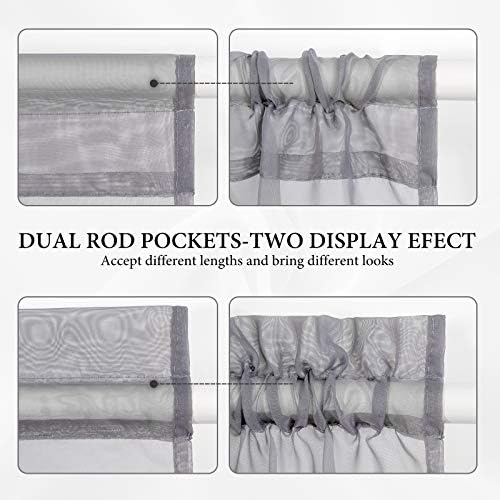 MIULEE Dark Grey 54 Wide and 72 Inches Length French Door Sheer Curtains | Light Filtering Window Treatment with 2 Tiebacks, Front Back Patio Glass Door, Set of 2