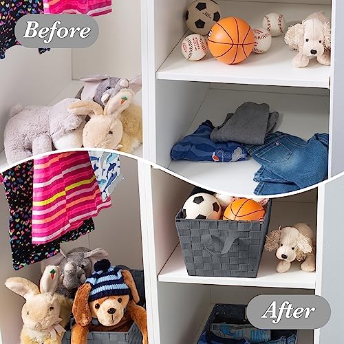Simplify Small Shelf Woven Strap Tote | Decorative Storage Basket | Built in Handles | Organization | Closet | Bedroom | Bathroom | Nursery | Accessories | Toys | Gifts | 4 Pack | Grey