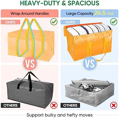 BALEINE 4-Pack Oversized Moving Bags with Reinforced Handles, Heavy-Duty Storage Tote for Clothes, Moving Supplies (Light Yellow, 4-Pack)