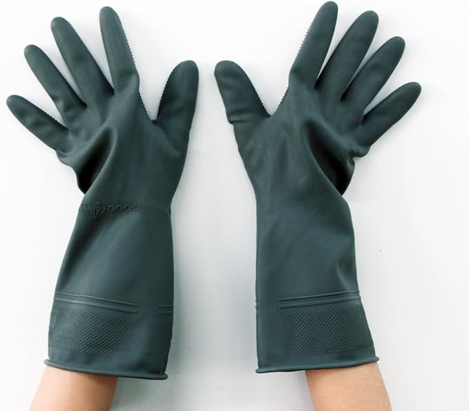 Myungjin 2 Pairs Reusable Rubber Gloves, Waterproof, Non-Slip Honeycomb Grip, Wide Sleeve Fit, for Dishwashing