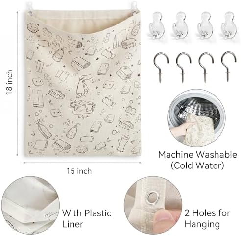 Reusable Dirty Rag Bag with Plastic Liner for Under Sink Cabinet Door
