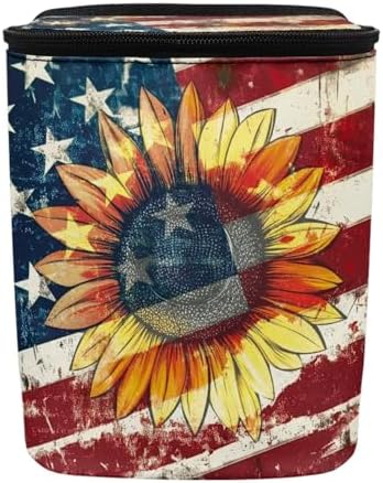 Sunflower American Flag Print Car Trash Can with Lid Car Accessories for Men Women Trash Bin Hanging Back of Seat Collapsible Leak Proof Multipurpose Vehicle Garbage Can