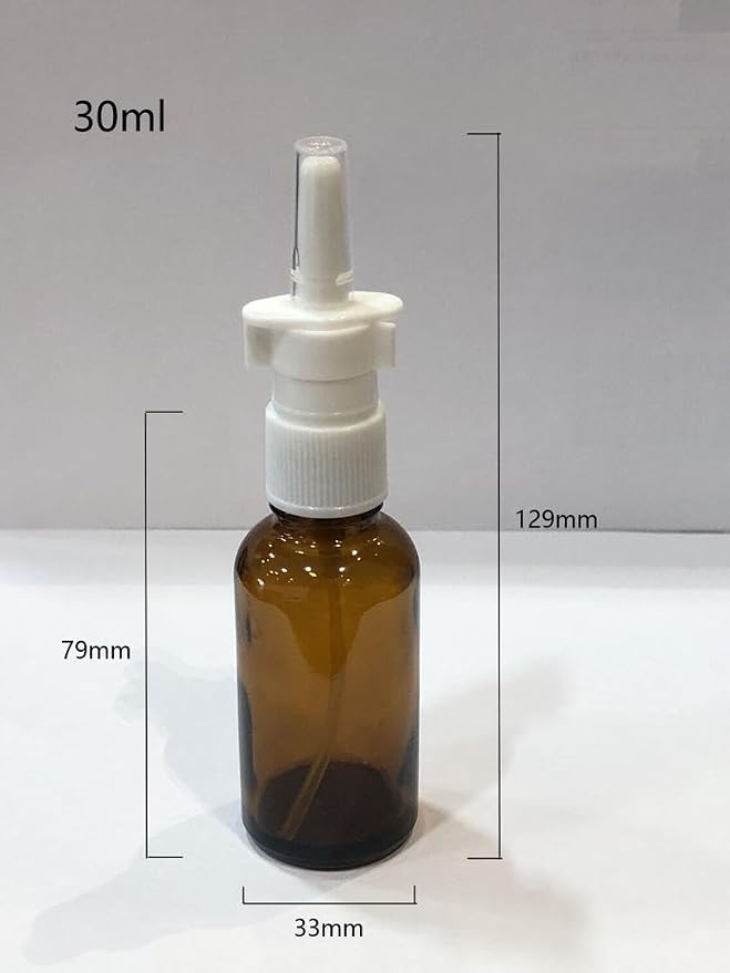 Nasal Spray Bottle Empty Amber Glass 1 oz Nasal Sprayer! EMPTY, Refillable, Travel Sized, Quality Glass for Saline Applications! (4 amber bottles)