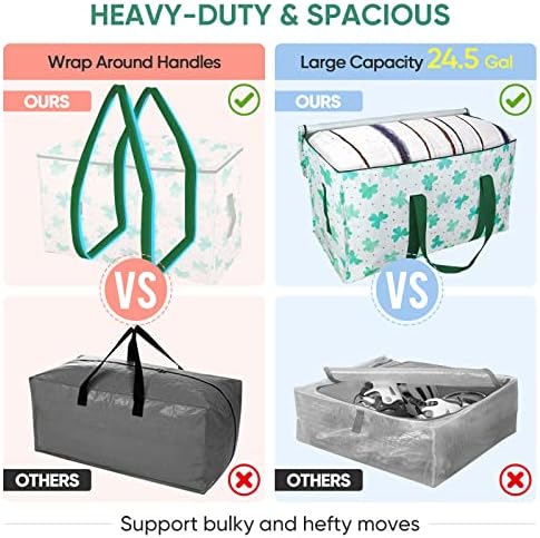 BALEINE 2-Pack Oversized Moving Bags with Reinforced Handles, Heavy-Duty Storage Tote for Clothes, Moving Supplies (Clover, 2-Pack)