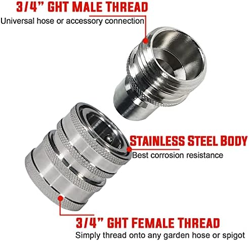 YAMATIC Stainless Steel Garden Hose Quick Connectors, 3/4" Thread (4 PACK) | Heavy Duty Stainless Steel Fittings, Durability and Leakproof for Garden, Yard, Lawn, Instant Connection