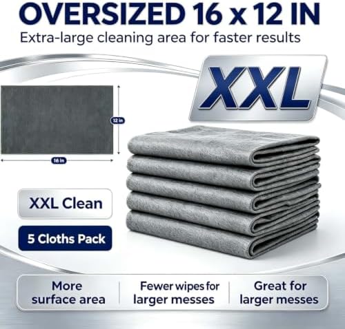 Magic Cleaning Cloth 15-Pack XXL Thickened Microfiber Cleaning Cloths | Lint Free Reusable Cleaning Rags for Glass, Window, Kitchen, Stainless Steel, Cars & Screens