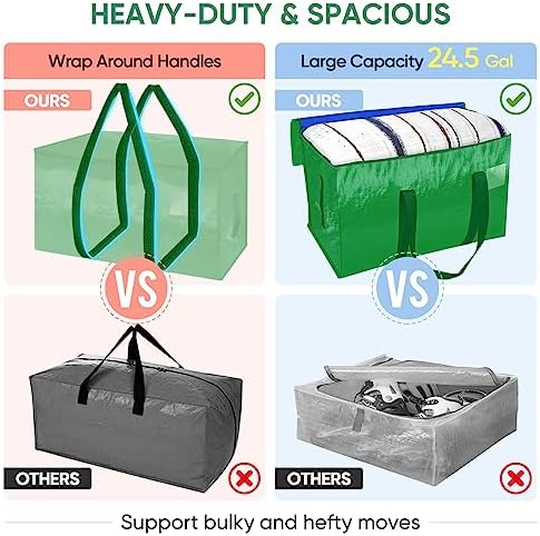 BALEINE 8-Pack Oversized Moving Bags with Reinforced Handles, Heavy-Duty Storage Tote for Clothes, Moving Supplies (Light Green, 8-Pack)