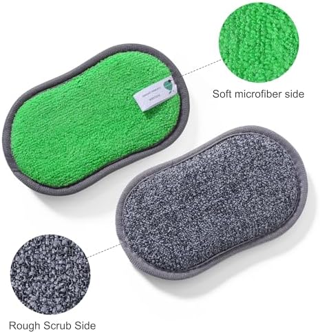Multipurpose Sponges Kitchen,6 Pack Reusable Non-Scratch Scrub Sponge,Rough Scrubbers Side for Pots and Pans,Soft Microfiber Scrub Side for Washing Dishes