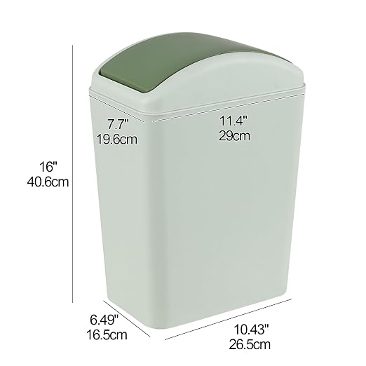 4.5 Gallon Slim Trash Can, Plastic Trash Can with Swing Lid, Green | Durable Plastic Material, Swing Top Lid, Ideal for Bathroom, Bedroom, Office and Dorm