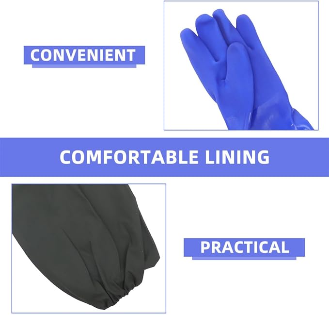 Waterproof Long Arm Rubber Gloves with Elbow-length Cuff, Blue Matte Finish, Reusable Protective Gloves for Kitchen Cleaning and Dishwashing, 2 Pairs