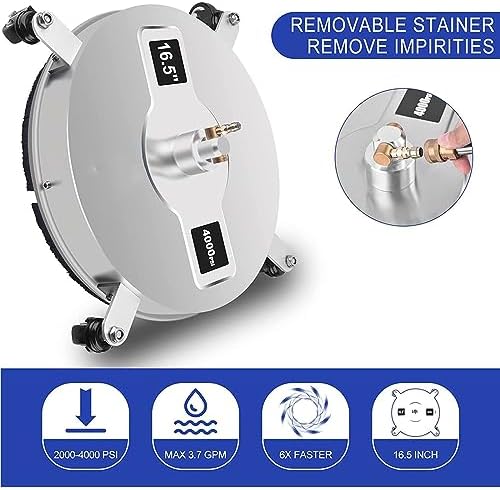 16.5''Pressure Washer Surface Cleaner, 4000 PSI Power Washer Surface Cleaner with 4 Wheels, Stainless Steel Housing Power Washer Accessories with 2 Replacement Nozzles for Concrete Driveway Cleaner