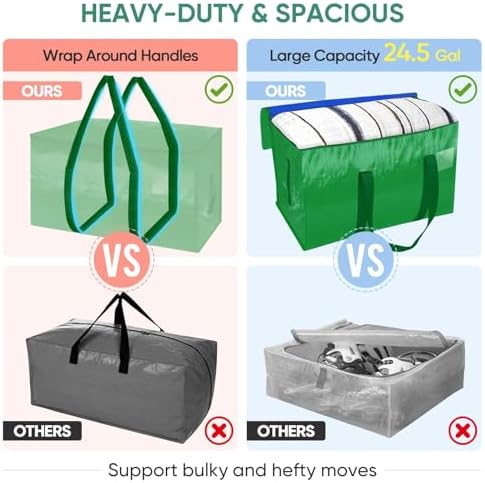 BALEINE 2-Pack Oversized Moving Bags with Reinforced Handles, Heavy-Duty Storage Tote for Clothes, Moving Supplies (Light Green, 2-Pack)