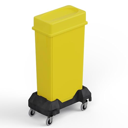 23 Gallon Yellow Rectangular Slim Trash Can with Drop Shot Lid and Dolly | Great for Home, Commercial, or Restaurant Use.