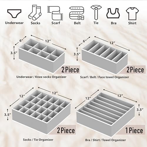 Simple Houseware Closet Underwear Organizer Drawer Divider Assorted 7 pcs | Gray