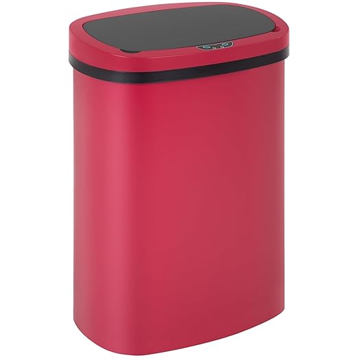 BestOffice Trash Can Broken-Resistant Plastic Touch Free High-Capacity Garbage Can with Lid for Bedroom Bathroom Home Office 49 Liter 13 Gallon Trash Can Automatic Kitchen Trash Can (Red)