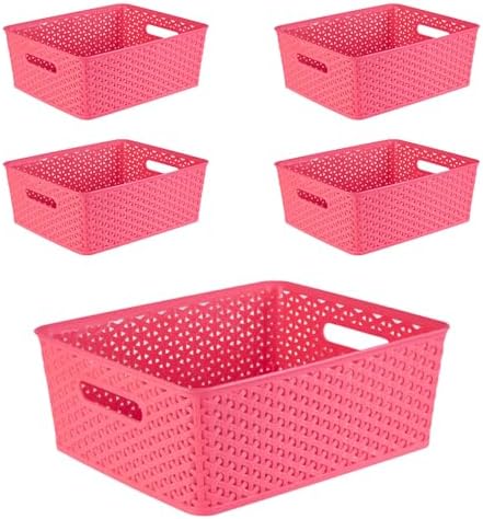 5PCS Plastic Storage Baskets, Small Baskets for Organizing, Small Pantry Organizer Basket Bins. For Countertops, Cabinets, Bedrooms, and Bathrooms Wait ( Red )