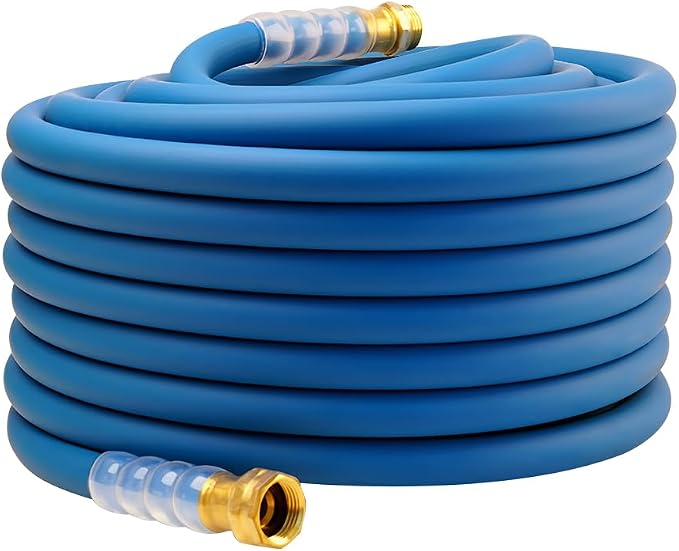 Heavy Duty Premium Garden Hose 100ft x 5/8", 300PSI Working, 1000PSI Burst, Hybrid Rubber Water Hose with Transparent Swivel Handle - Hot/Cold Water - Five Layered Braiding with Brass fittings (Blue)