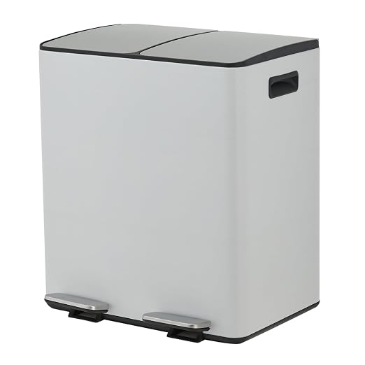 Dual Compartment Trash Can 40L (2x20L), Stainless Steel Recycling Bin with Removable Buckets, Soft Close Odor-Sealing Lid, Collapsible Pedal, Fingerprint Resistant for Home Kitchen or Office