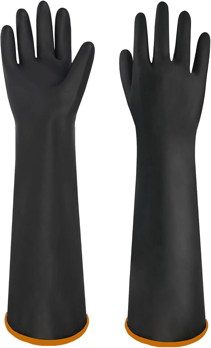 Chemical Resistant Latex Gloves, 14'' 18'' 22'' Industrial Heavy Duty Work Rubber Glove, Black Color One Pair