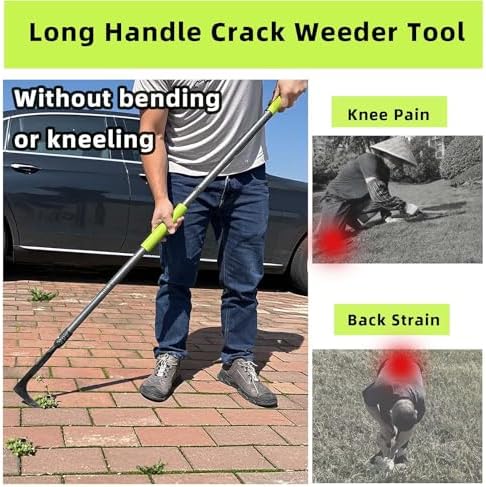 Crack Weeder, 48" Long Handle Crevice Weeding Tool with Soft Grip | Stainless Steel Weed Puller Tool Weeder Tool, Efficient Weed Remover Tool for Sidewalk, Paver, Narrow and Wall Gaps