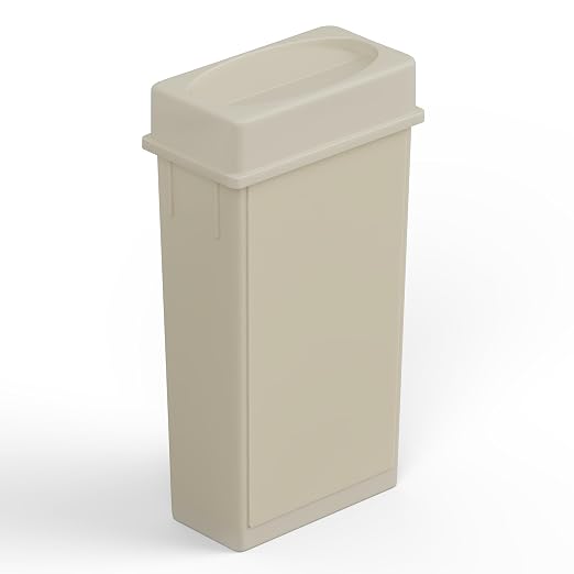 23 Gallon Beige Rectangular Slim Trash Can with Drop Shot Lid | Great for Home, Commercial, or Restaurant Use.