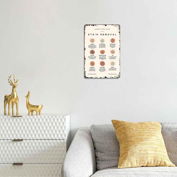 Vintage Retro Stain Removal Laundry Care Guide Aluminum 8x12 Inch, Funny Wall Art for Farmhouse Laundry Room Bathroom Kitchen Man Cave Garage Wall Decor