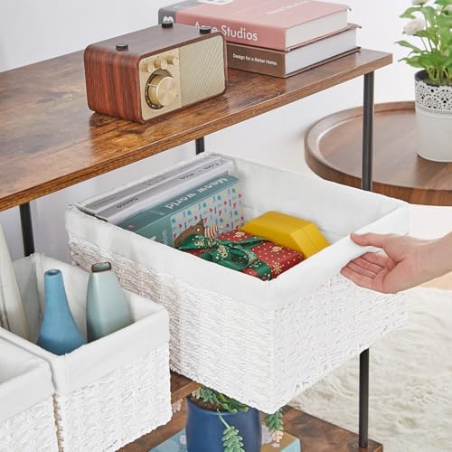 Vagusicc Wicker Basket, Set of 3 Hand-woven Storage Baskets for Organizing, Decorative Rectangle Wicker Storage Basket Bins with Handles, Small Toilet Paper Storage Baskets for Shelves & Decor, White