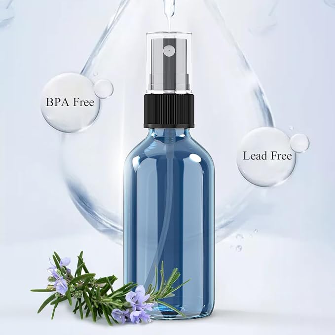 Spray Bottle, 2 oz Fine Mist Glass Spray Bottles, Little Refillable Liquid Containers for Watering Flowers Cleaning (16 Pack Indigo Blue)