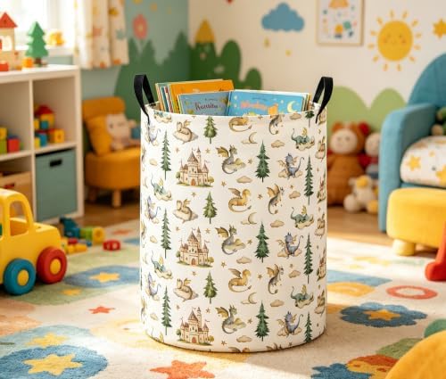Baby Laundry Basket Baby Nursery Hamper Kids Laundry Basket Toy Storage Bin for Boys Room Decor Gift Baskets for Bedroom Bathroom(Castle Dinosaur)