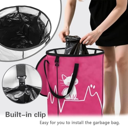 Cat Collapsible Trash Can Heartline Collapsible Garbage Can Camping with Lid Portable Garden Bag for Parties, Yard Waste, or Laundry