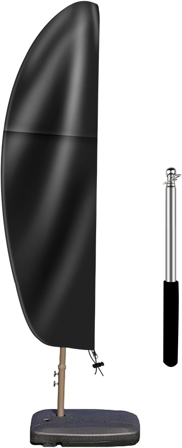 OKPOW Cantilever Patio Umbrella Cover: Fits 7.5-11.5 FT Outdoor Umbrellas | Easy Install with Rod & Long Zipper, Waterproof 420D Oxford Cover, Protects Offset Umbrella from Sun, Rain, Snow & Dust