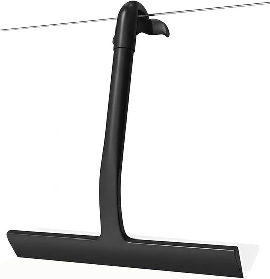 Shower Squeegee for Glass Doors, Hang Anywhere Silicone Shower Squeegee with Hook Design for Easy Hanging and Cleaning (Black)