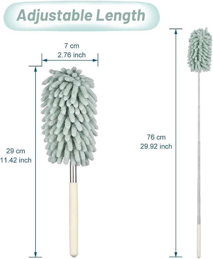 Green Retractable Microfiber Duster for Cleaning Extendable Washable Hand Duster Feather Duster Cleaning Tool for Cleaning Office, Car, Window, Computer, Air Condition