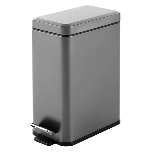 mDesign Pedal Bin — Waste Bin with Pedal, Lid and Plastic Bucket Insert for Bathroom, Kitchen, and Office — Metal Household Rubbish Bin with Ergonomic Design — Dark Grey