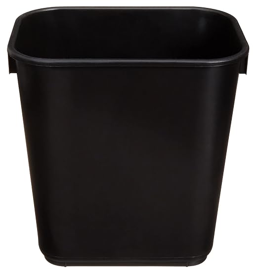 Amazon Basics Small Rectangular Commercial Office Wastebasket, Easy to Clean,11.4"L x 8"W x 12"H , 3 Gallon, Black, 2-Pack