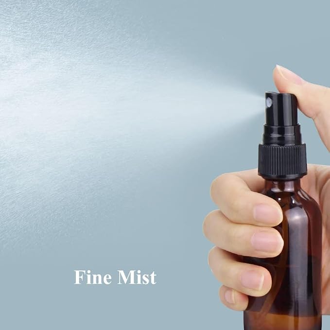 Spray Bottle, 2 oz Fine Mist Glass Spray Bottles, Little Refillable Liquid Containers for Watering Flowers Cleaning (8 Pack, Amber)