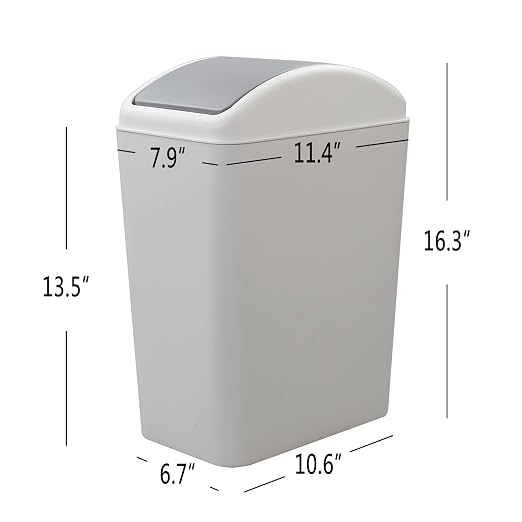 4.5 Gallon Swing-Top Trash Can, Small Waste Bin | Removable Lid, Compact Garbage Bin for Under-Counter, Kitchen, Bathroom, Bedroom or Office, Gray
