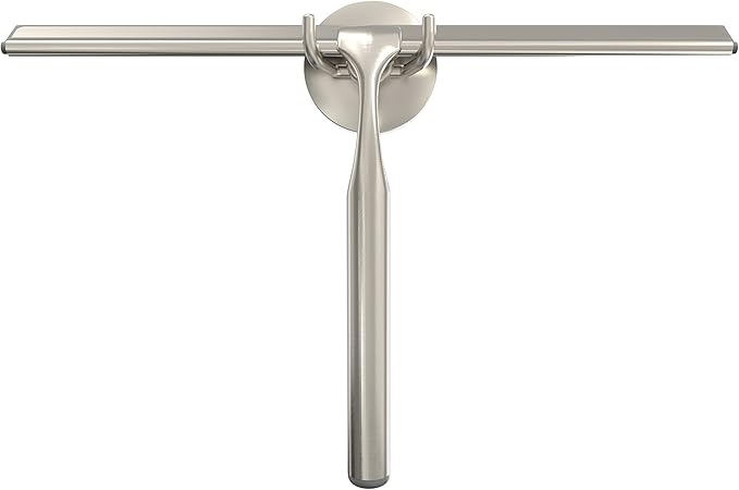 Better Living Deluxe XL Shower Squeegee, 12” Blade, Brushed Nickel | Multi-Purpose Silicone Squeegee Blade w/ Storage Hook, Rust-proof Heavy Duty Window, Glass, Shower Scrubber, Windshield Wiper