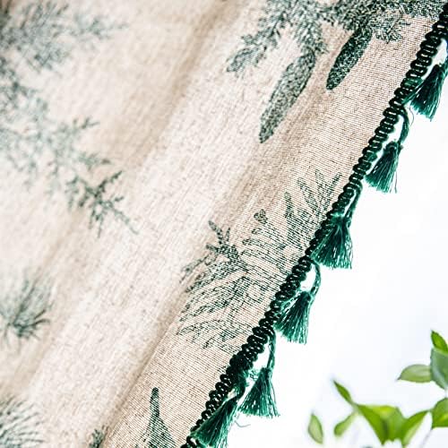 Sutuo Home Boho Curtain 84 Inches Length for Bedroom, Printed Cotton Linen Rod Pocket Semi Blackout Farmhouse Bohemian Tassels Window Treatment for Living Room, 1 Panel 59" W x 84" L, Green Forest
