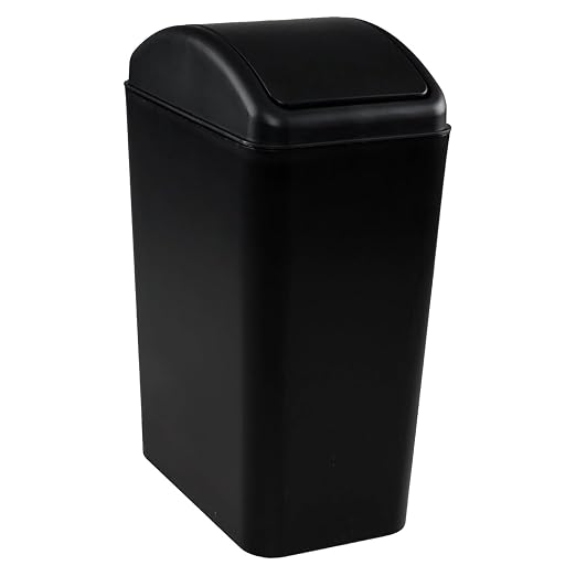 4 Gallon/16L Plastic Swing Lid Garbage Bin, Black Slim Trash Can | Swing Top, For Home Office Dorm