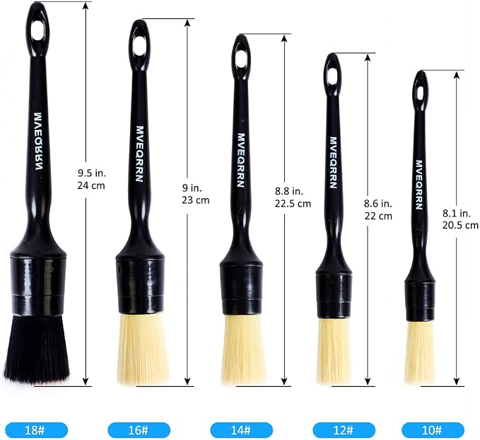 MVEQRRN 5pcs Car Detailing Brush Set,Boar Hair Detailing Brushes | Ultra Soft ,Scratch-Free,Auto Detail Brush for Leather Seats,Detail Brushes Car Detailing for Interior Exterior