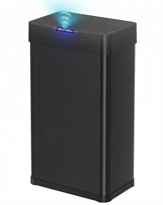 TLSUNNY 18.5 Gallon Motion Sensor Trash Can,Touchless Automatic Garbage Can | Brushed Stainless Steel Smart Bin ,with Bag Holder,Soft Close Lid,for Kitchen,Office,RV,Bedroom,Living Room (Black, 70L)