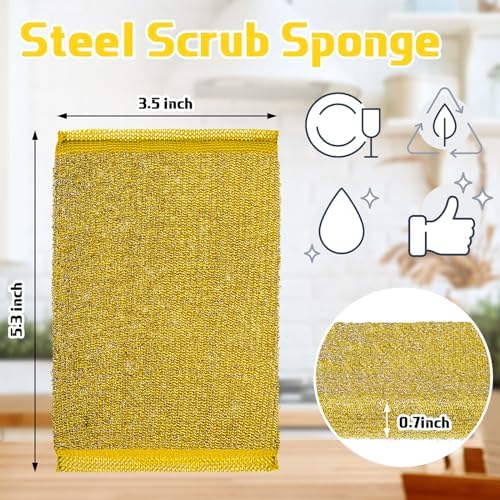 Thyle 24 Pack Steel Wool Scrubber Kitchen Sponges, Heavy Duty Non Scratch Metal Sponges, Reusable Cleaning Scrub Pads for Dishes, Pots, Pans, Sink and Tough Hard Stains (Gray,Yellow)