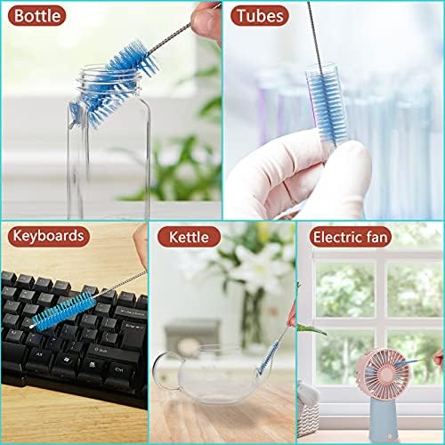 CiaraQ Bottle Cleaning Brushes, 8 Inch Nylon Tube Brush Set, Cleaner for Narrow Neck Bottles Cups with Hook, Set of 10pcs. (Pack of 2)